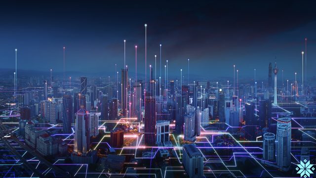 Futuristic city skyline representing digital infrastructure