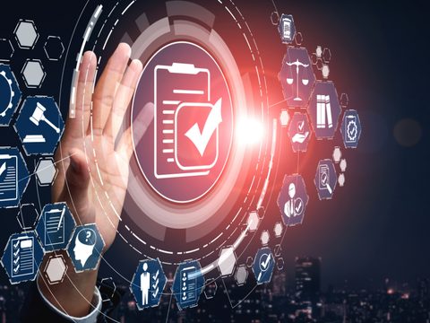 Hand interacting with a governance and readiness interface