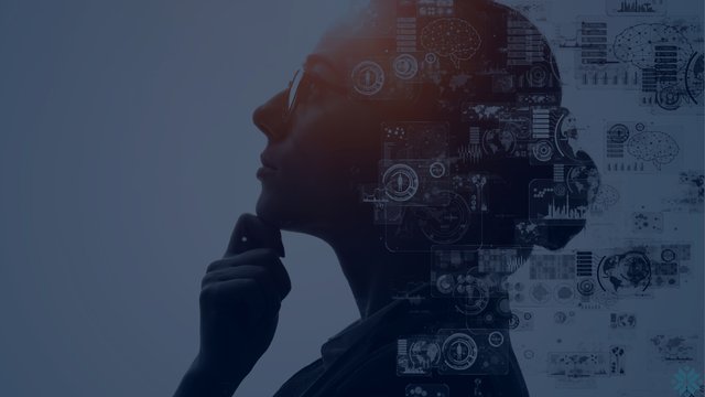 Silhouette of a person thinking, overlaid with strategy and data icons