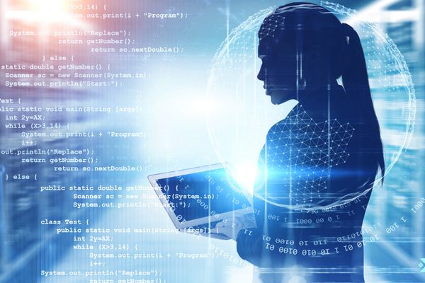 Silhouette of a professional working with connected data